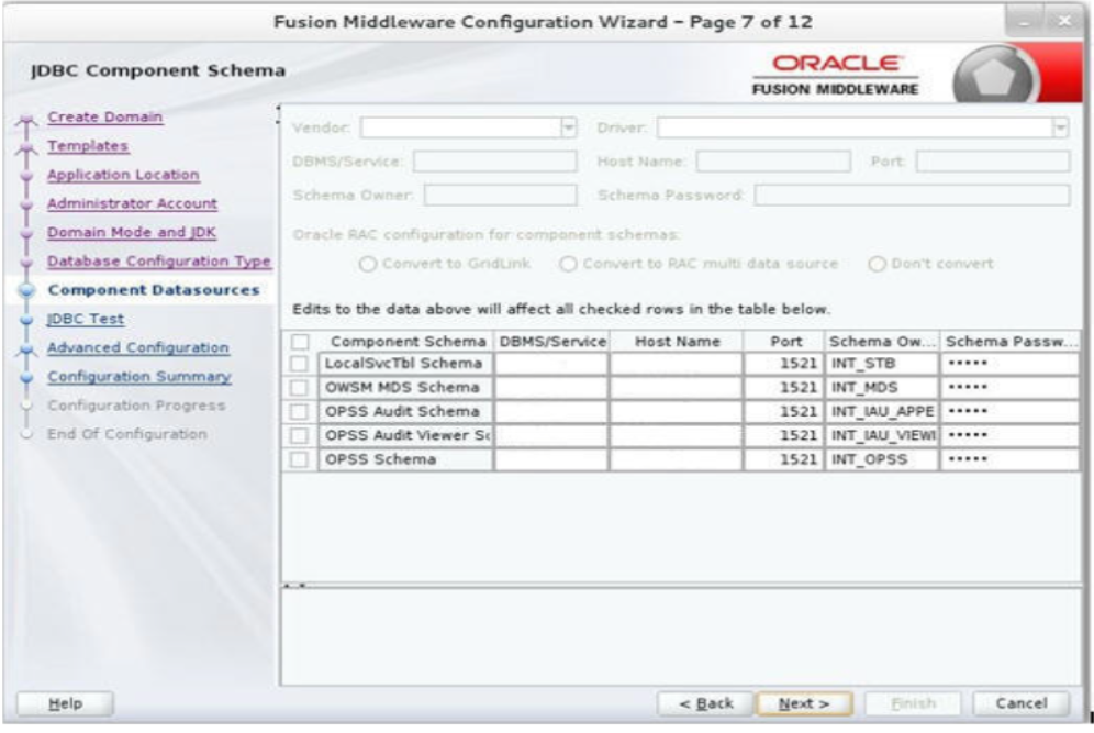 JDBC Component Schema window